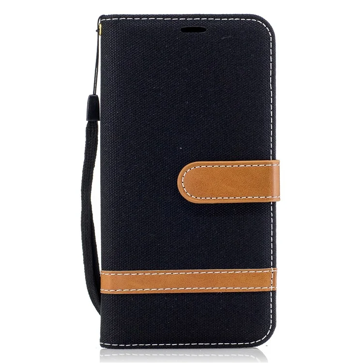 Two-tone Jean Cloth PU Leather Wallet Phone Case with Stand for LG G6 - Black