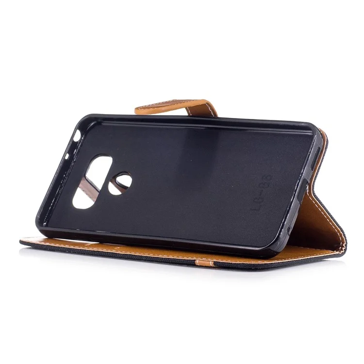 Two-tone Jean Cloth PU Leather Wallet Phone Case with Stand for LG G6 - Black