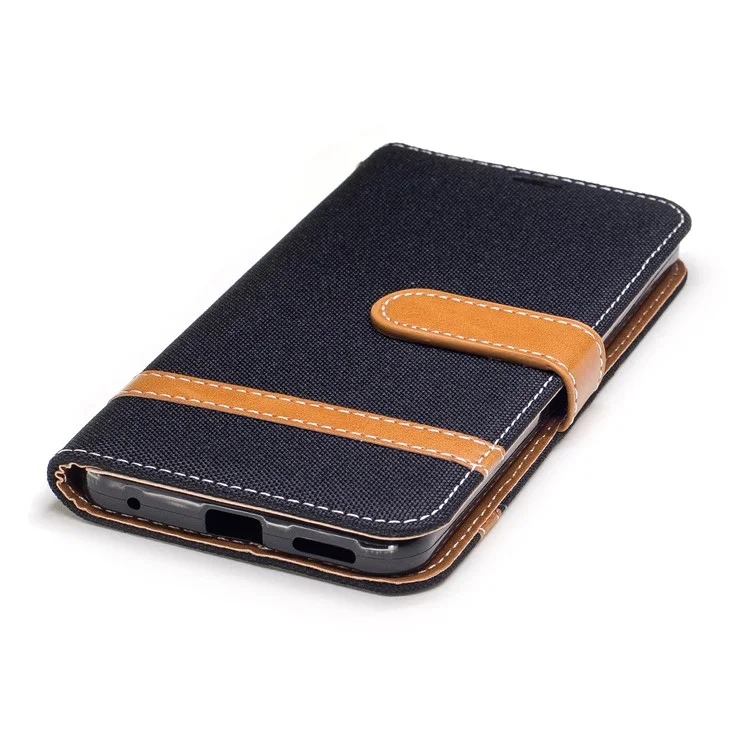 Two-tone Jean Cloth PU Leather Wallet Phone Case with Stand for LG G6 - Black