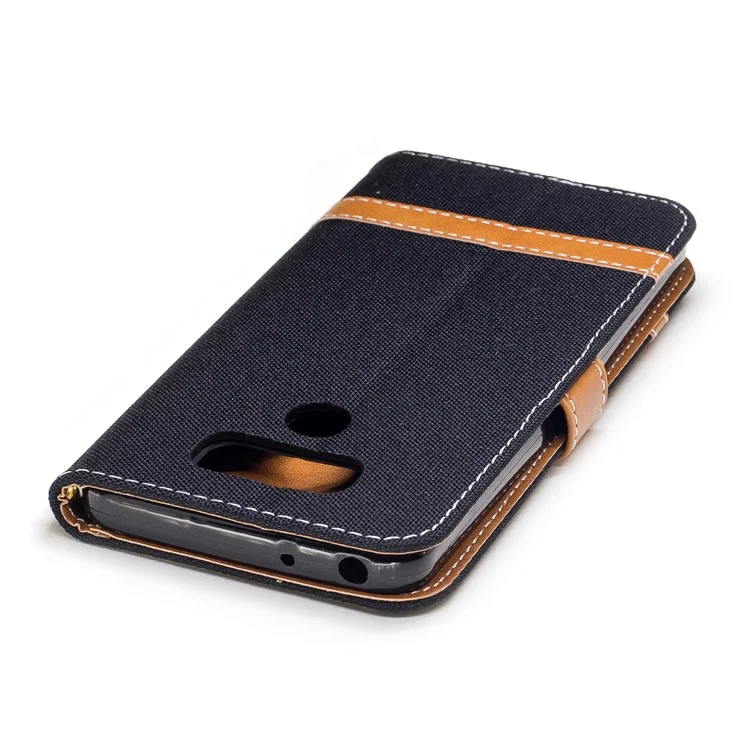 Two-tone Jean Cloth PU Leather Wallet Phone Case with Stand for LG G6 - Black