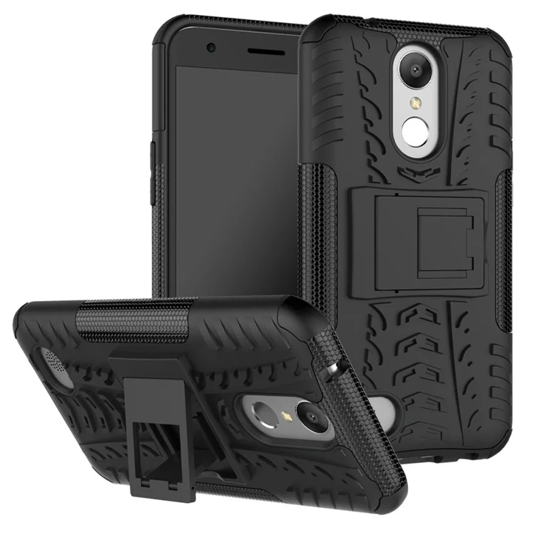 Anti-slip PC + TPU Hybrid Case Cover with Kickstand for LG K10 (2017) / LV5 - Black