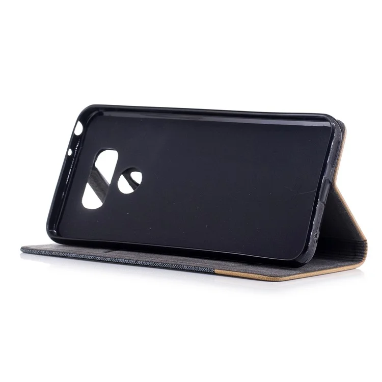 For LG G6 Canvas Stand Leather Card Holder Cellphone Casing - Dark Grey