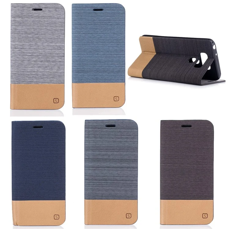 For LG G6 Canvas Stand Leather Card Holder Cellphone Casing - Dark Grey