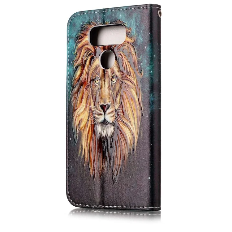 Pattern Printing Embossed Leather Protective Phone Case for LG G6 - Lion