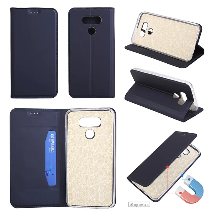 Folio Ultra-thin Stand Leather Cell Phone Casing for LG G6 - Dark Blue