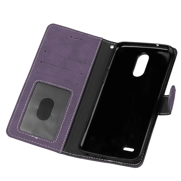 For LG Stylus 3 Matte PU Leather Flip Stand Phone Shell Case with Card Slots - Purple