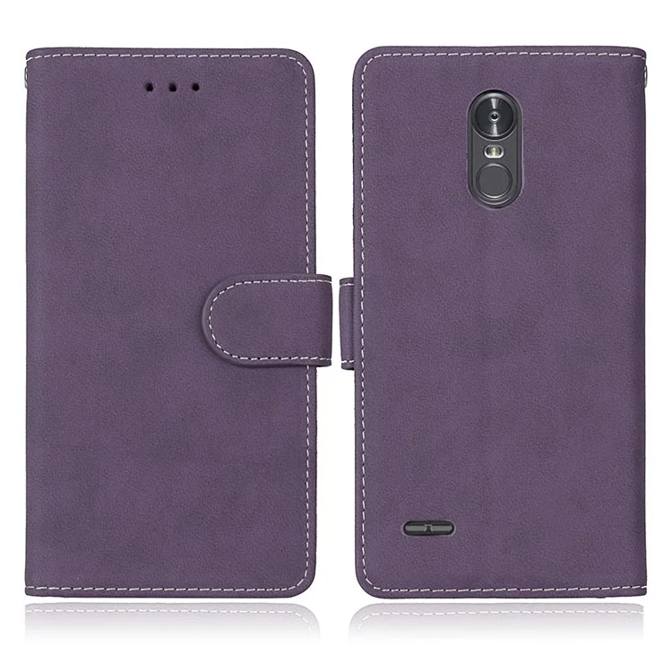 For LG Stylus 3 Matte PU Leather Flip Stand Phone Shell Case with Card Slots - Purple