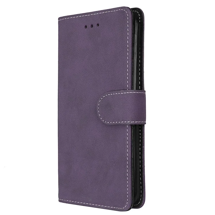 For LG Stylus 3 Matte PU Leather Flip Stand Phone Shell Case with Card Slots - Purple