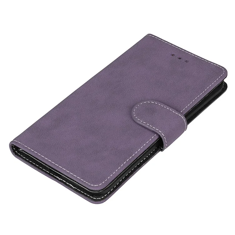 For LG Stylus 3 Matte PU Leather Flip Stand Phone Shell Case with Card Slots - Purple