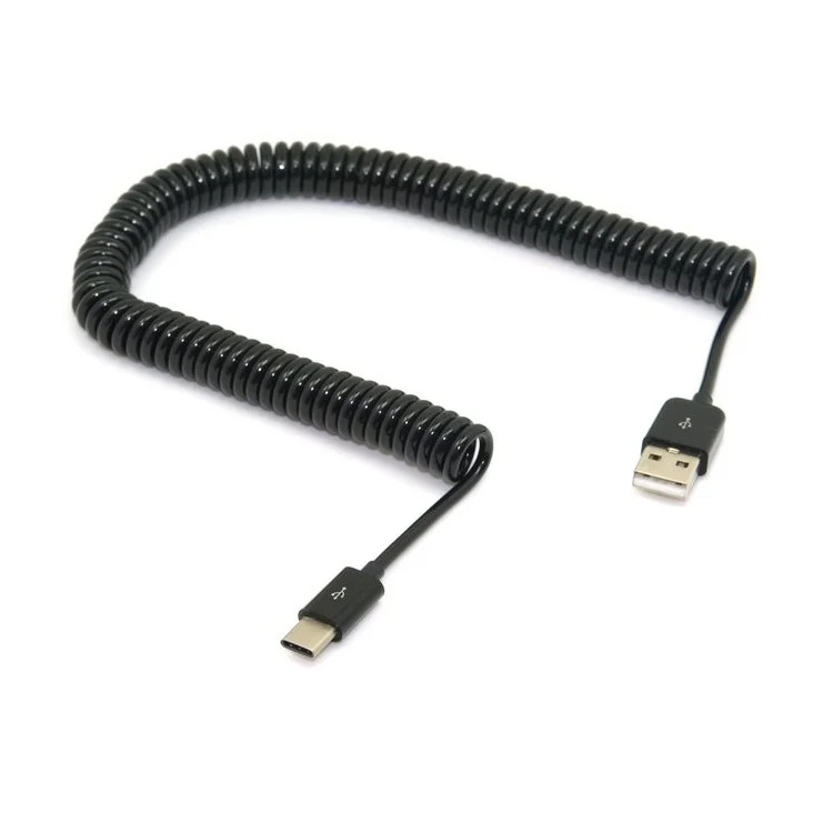 3M Coil Cord USB 3.1 Type C Male to Standard USB 2.0 A Male Data Cable for Nokia N1 Tablet Mobile Phone - Black