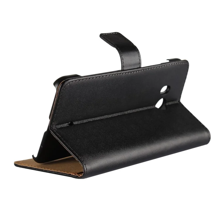 Genuine Split Leather Wallet Stand Case for HTC U11 - Black