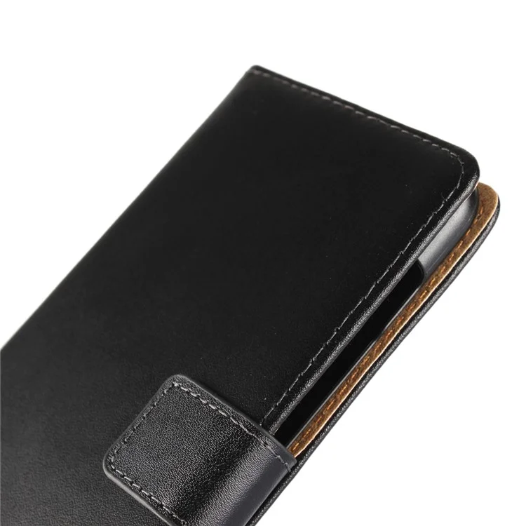 Genuine Split Leather Wallet Stand Case for HTC U11 - Black