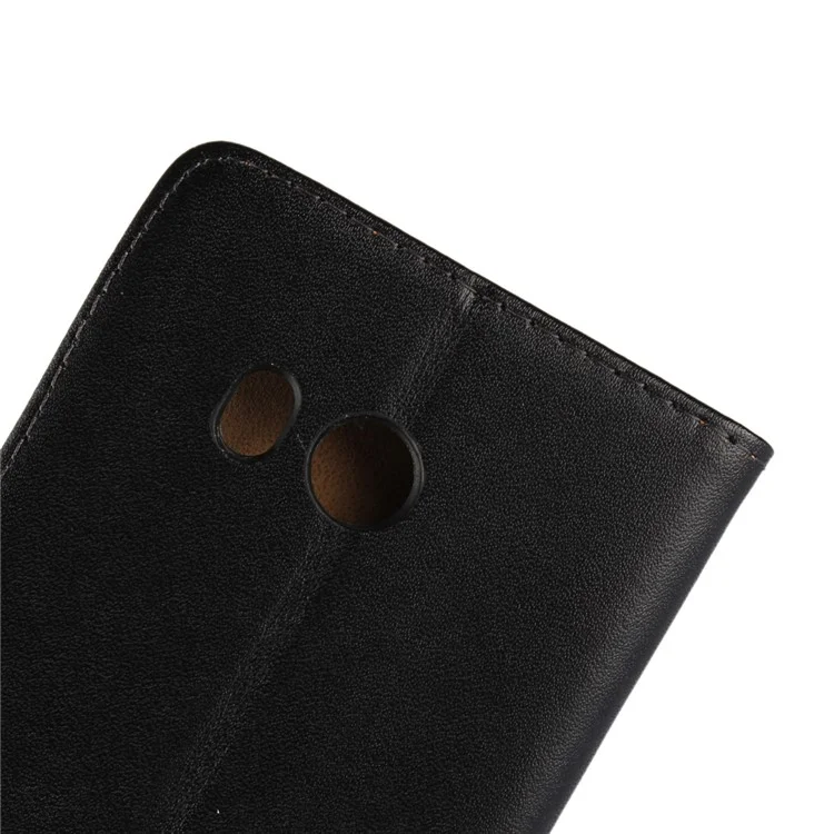 Genuine Split Leather Wallet Stand Case for HTC U11 - Black
