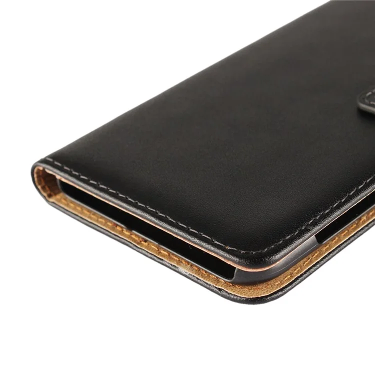 Genuine Split Leather Wallet Stand Case for HTC U11 - Black