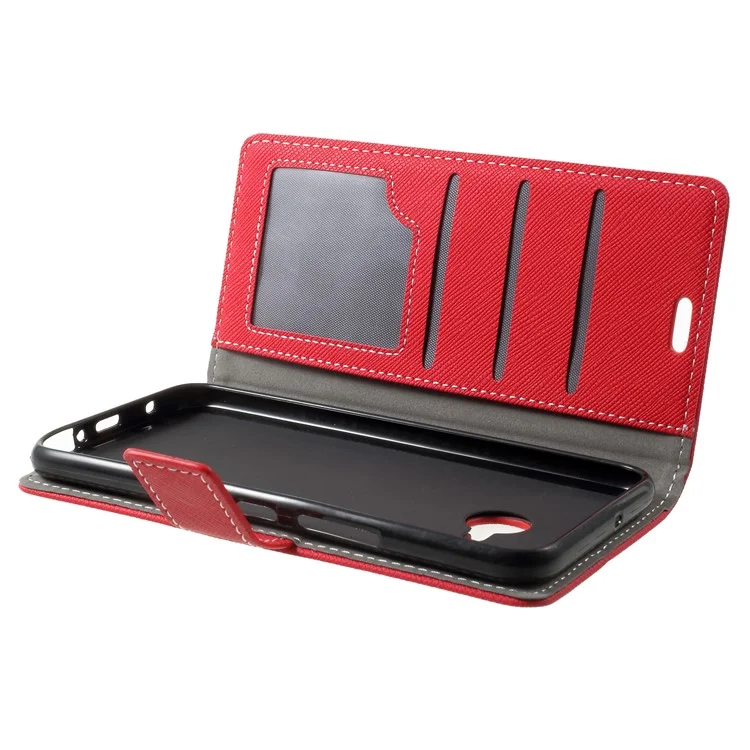 Cross Texture Wallet Leather Stand Case for HTC U11 Life - Red