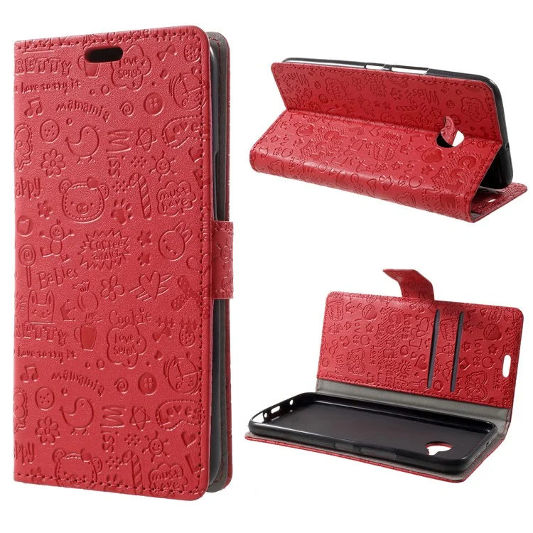 Cartoon Graffiti PU Leather Wallet Stand Mobile Case for HTC U11 Life - Red