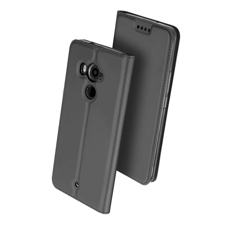 DUX DUCIS Skin Pro Series for HTC U11 Plus Card Holder Leather Flip Phone Cover - Dark Grey