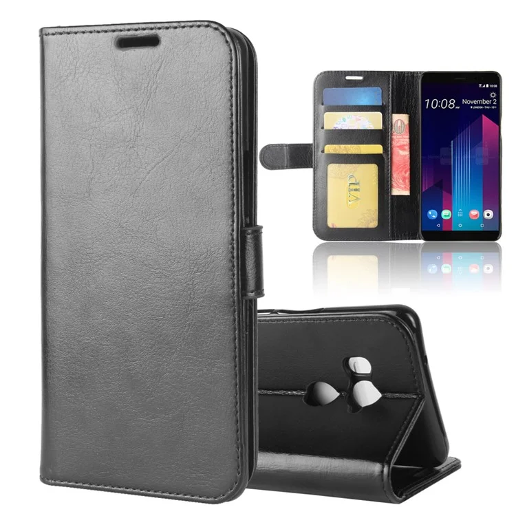 Crazy Horse Texture Wallet Stand Leather Mobile Case for HTC U11+ - Black