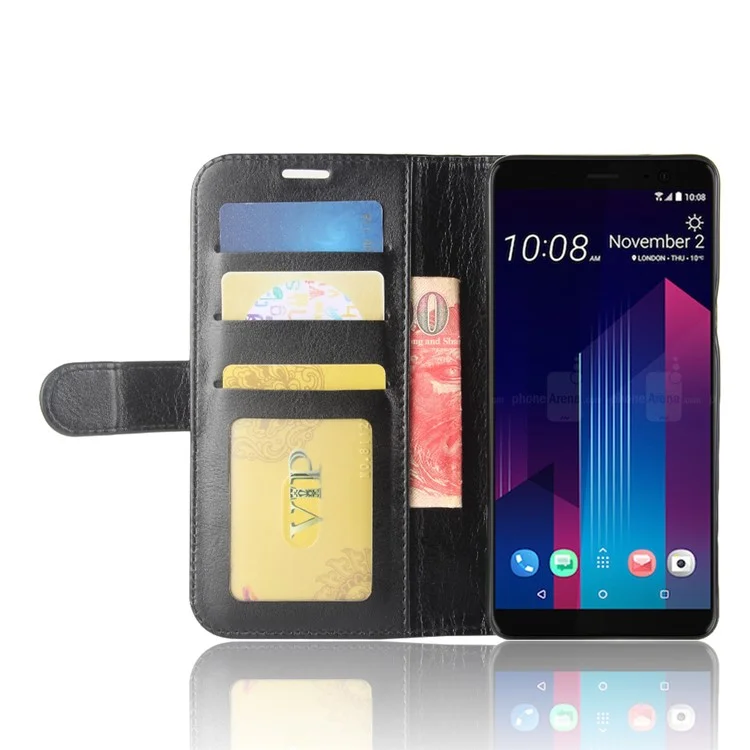Crazy Horse Texture Wallet Stand Leather Mobile Case for HTC U11+ - Black