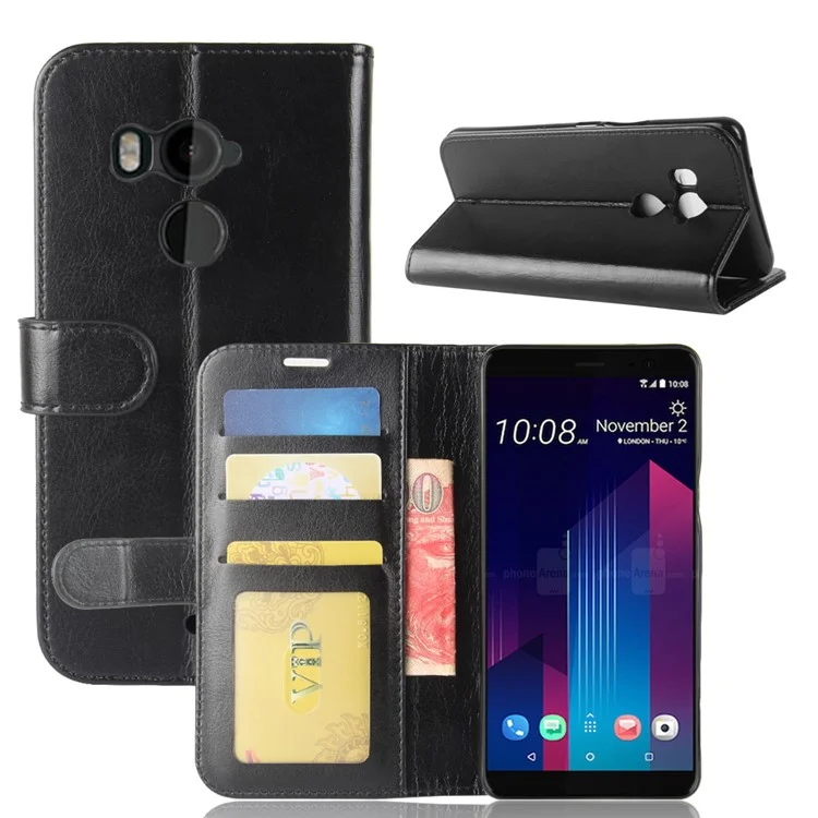 Crazy Horse Texture Wallet Stand Leather Mobile Case for HTC U11+ - Black
