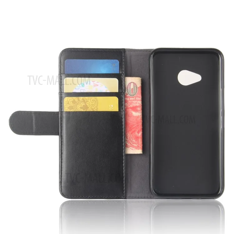 Genuine Split Leather Stand Wallet Case for HTC U11 Life - Black