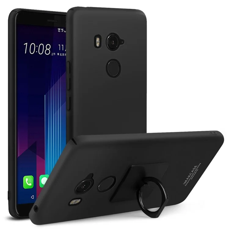 IMAK Cowboy Shell Plastic Case with Ring Stand + Screen Film for HTC U11 Eyes - Metal Black