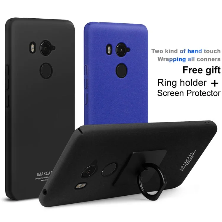IMAK Cowboy Shell Plastic Case with Ring Stand + Screen Film for HTC U11 Eyes - Metal Black