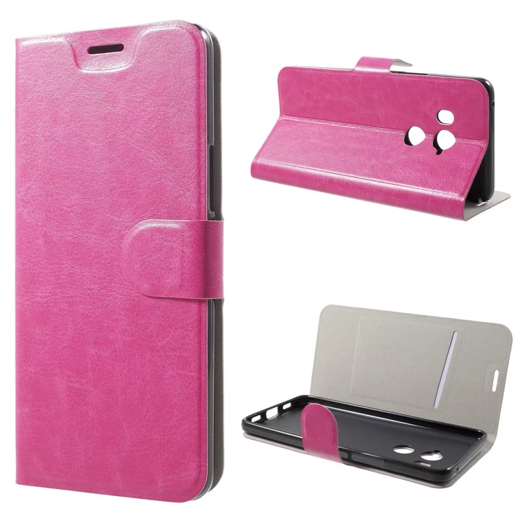 Crazy Horse Texture Card Holder PU Leather Stand Case for HTC U11 Eyes (Built-in Steel Sheet) - Rose