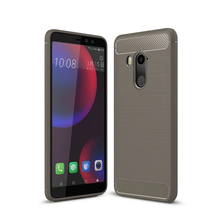 Carbon Fiber Texture Brushed TPU Mobile Case for HTC U11 Eyes - Grey