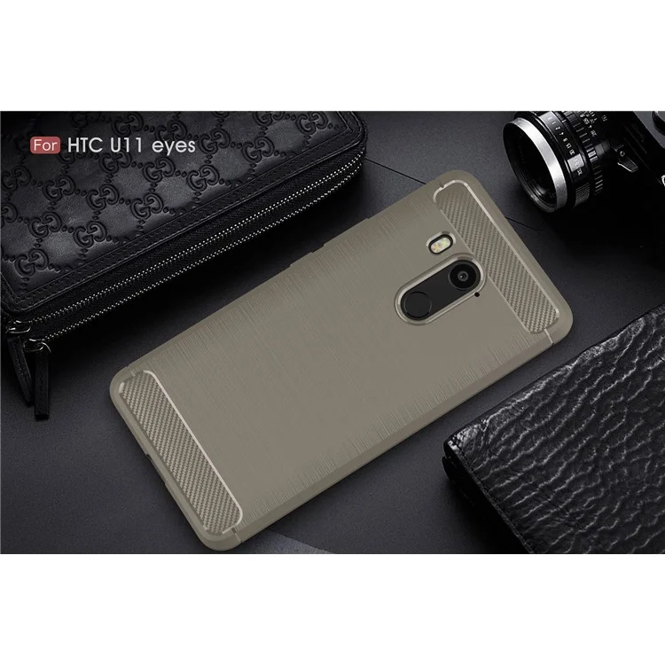 Carbon Fiber Texture Brushed TPU Mobile Case for HTC U11 Eyes - Grey