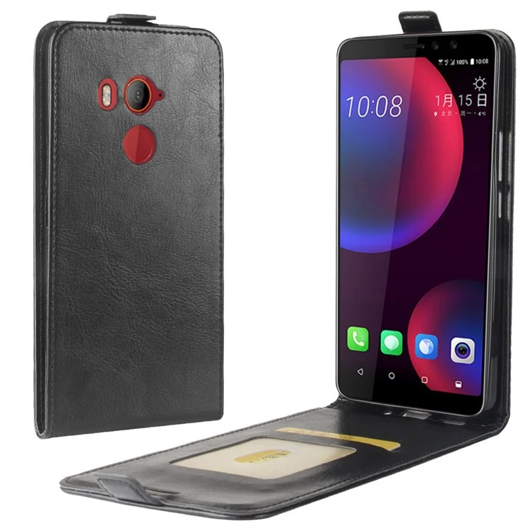 Crazy Horse Vertical Flip Card Holder Leather Mobile Case for HTC U11 Eyes - Black