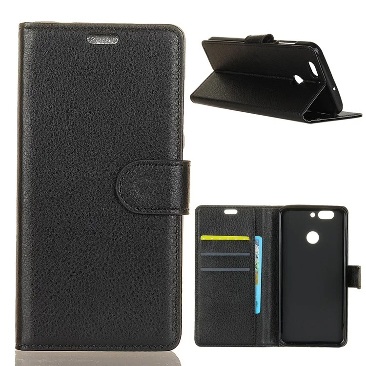 Litchi Skin Wallet Leather Stand Case for HTC Desire 12+ / 12 Plus - Black