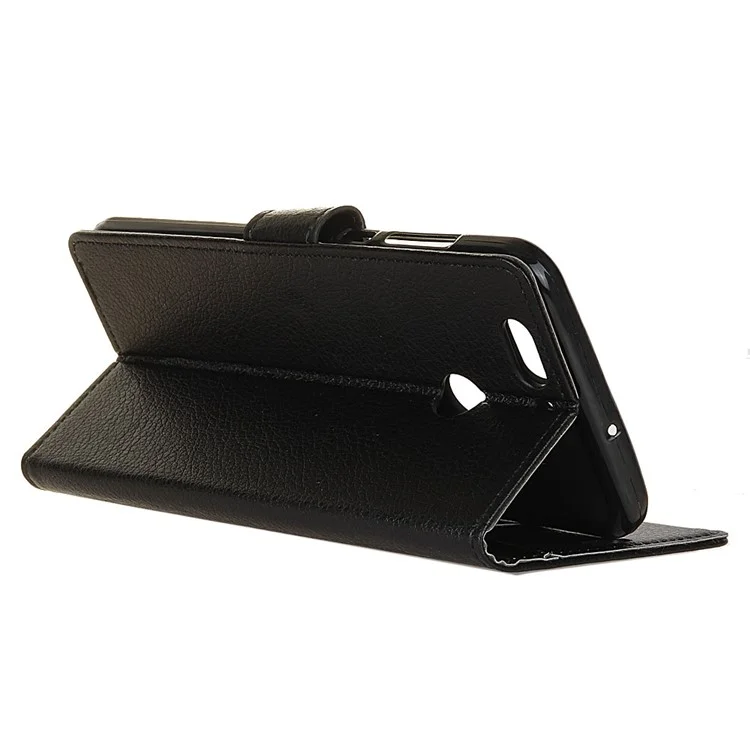 Litchi Skin Wallet Leather Stand Case for HTC Desire 12+ / 12 Plus - Black