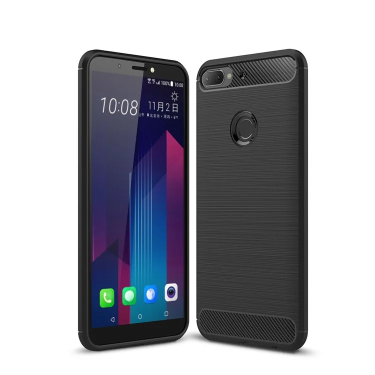 Carbon Fiber Texture Brushed TPU Mobile Phone Casing for HTC Desire 12 Plus - Black