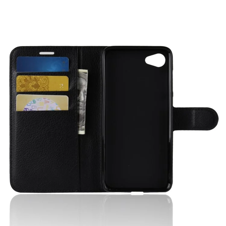 Litchi Skin Wallet Leather Stand Case for HTC Desire 12 - Black