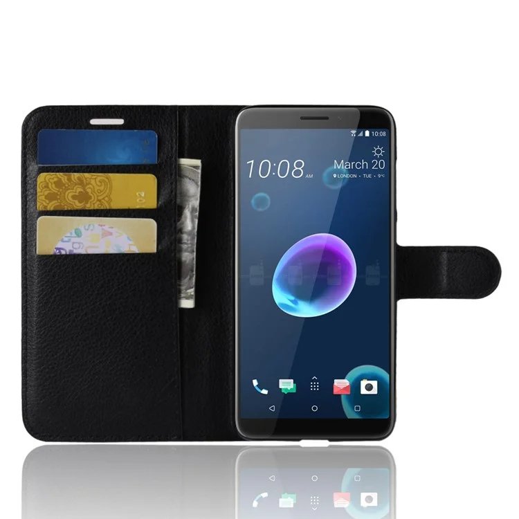 Litchi Skin Wallet Leather Stand Case for HTC Desire 12 - Black
