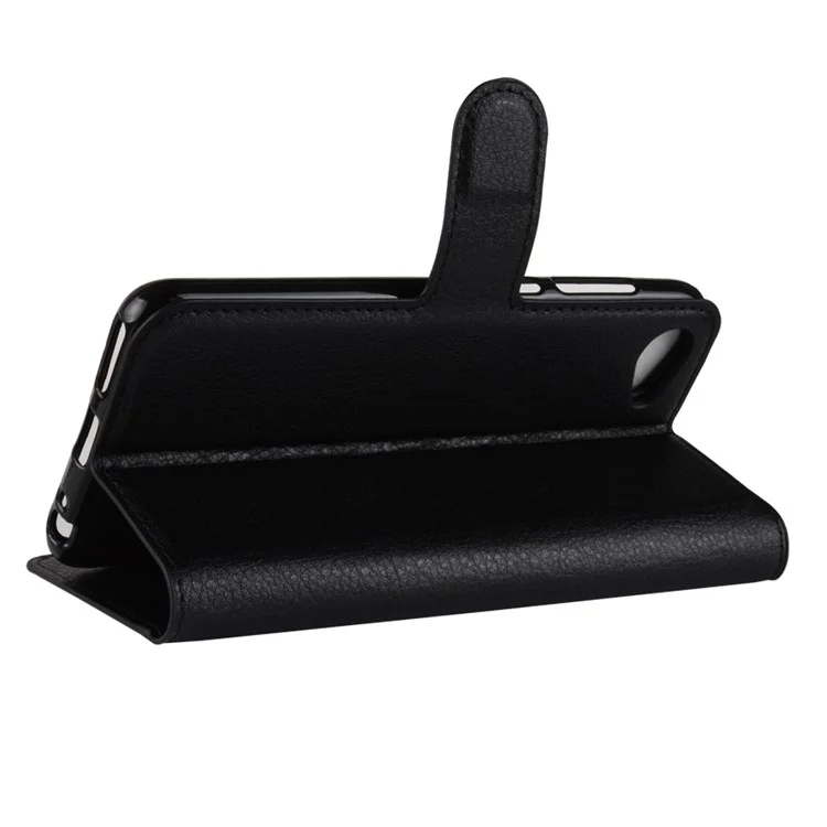 Litchi Skin Wallet Leather Stand Case for HTC Desire 12 - Black