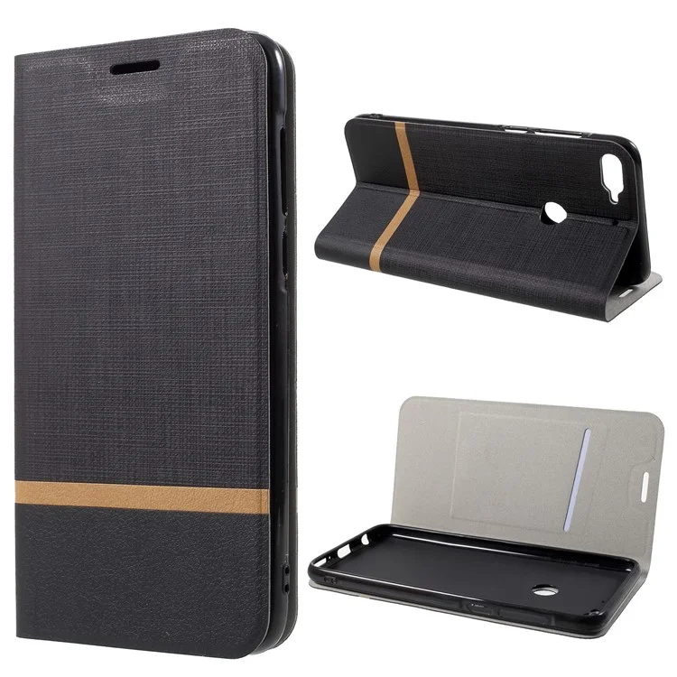 Cross Texture PU Leather Folio Flip Cell Phone Cover for HTC Desire 12+ / 12 Plus - Black
