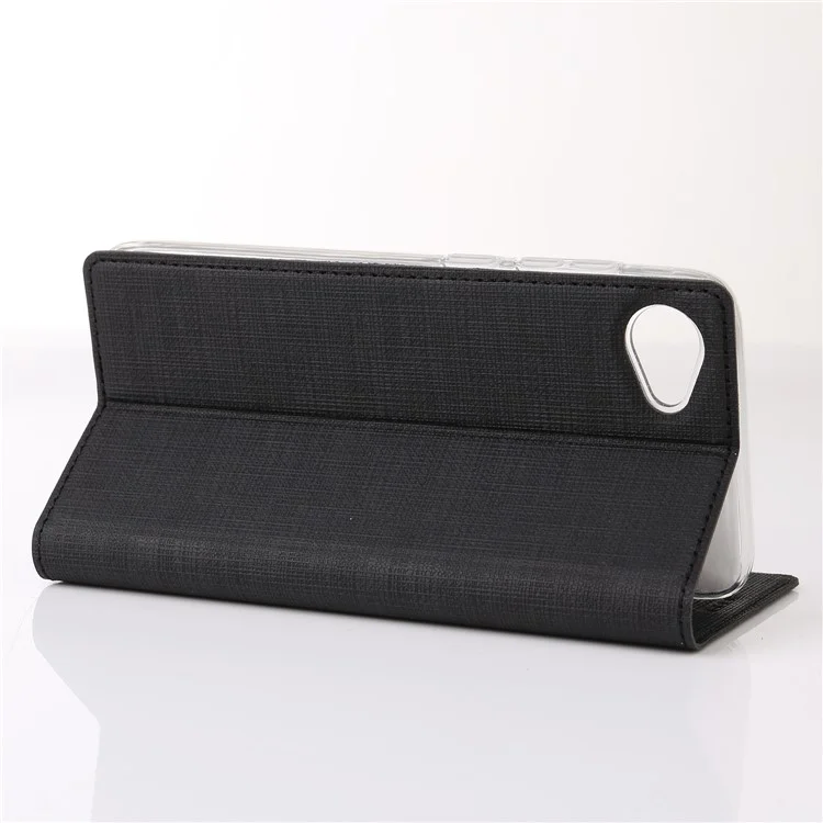 VILI DMX Cross Texture Card Holder Leather Stand Cover for HTC Desire 12 - Black