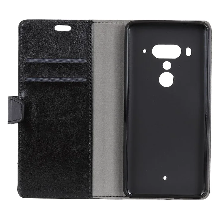 Crazy Horse Texture Wallet Stand Leather Mobile Case for HTC U12+ - Black