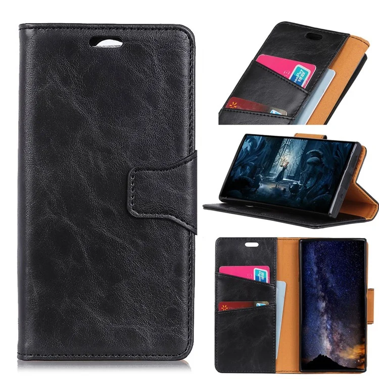 Crazy Horse Magnetic Stand Wallet Split Leather Mobile Phone Case for HTC U12+ - Black