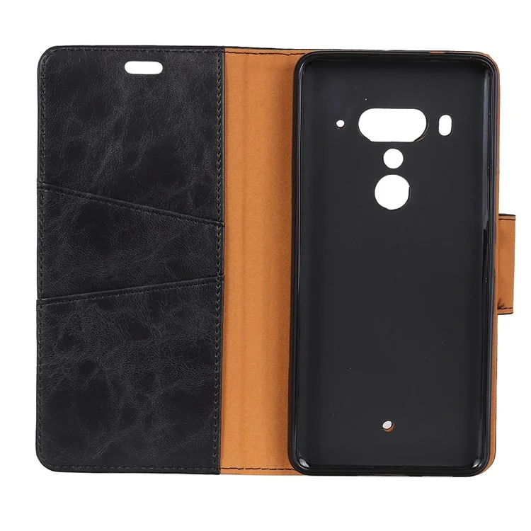 Crazy Horse Magnetic Stand Wallet Split Leather Mobile Phone Case for HTC U12+ - Black
