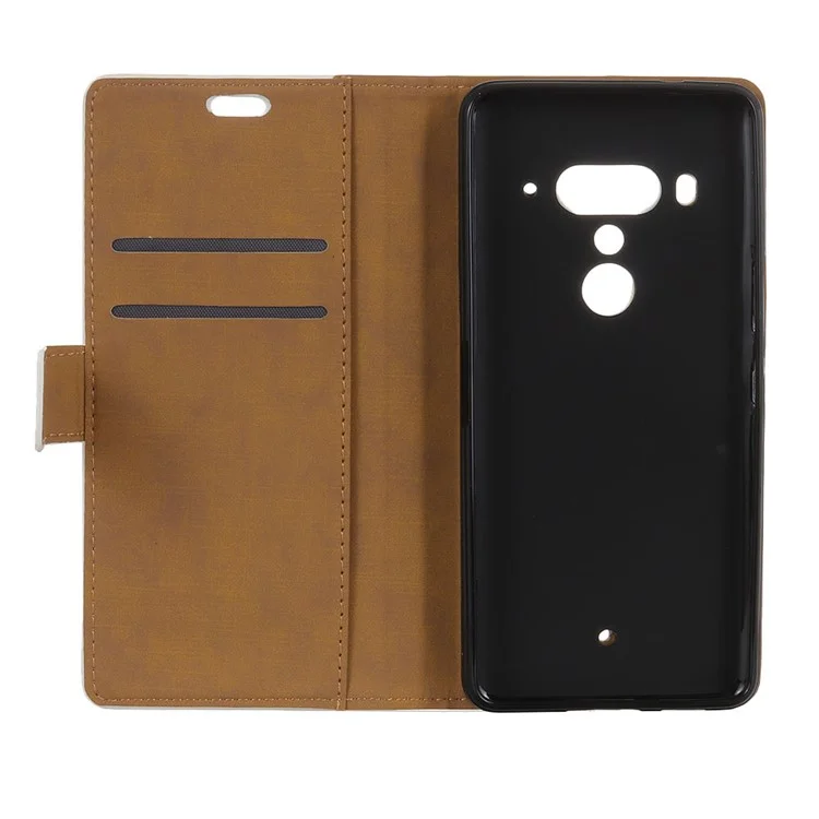 Pattern Printing Wallet Leather Stand Case for HTC U12+ - Cat Holding Heart and American Flag