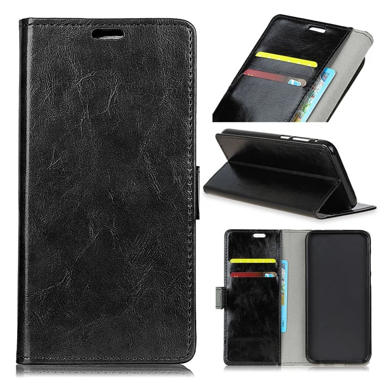 Crazy Horse Texture PU Leather Protection Mobile Phone Shell for HTC U12 Plus - Black