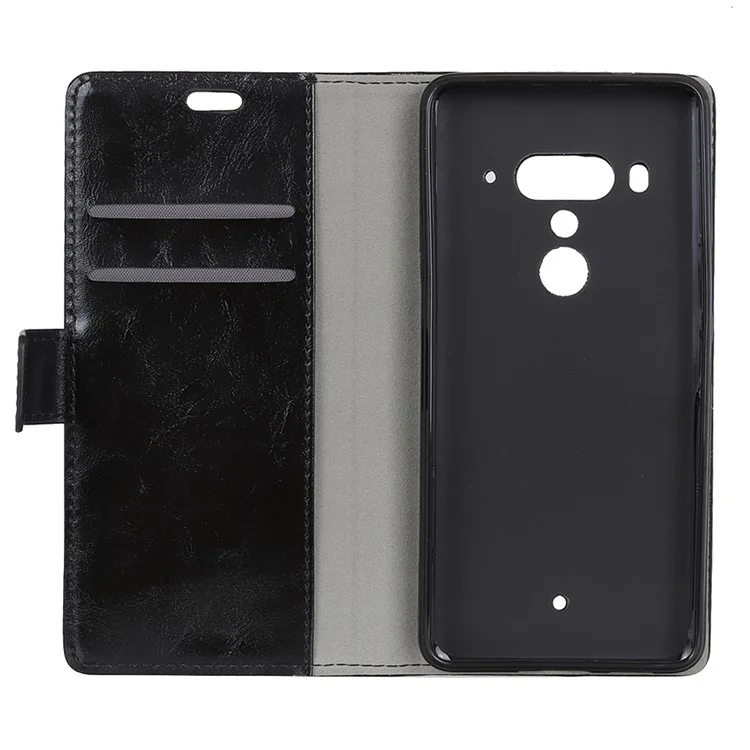 Crazy Horse Texture PU Leather Protection Mobile Phone Shell for HTC U12 Plus - Black