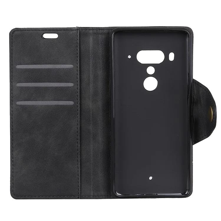 PU Leather Wallet Stand Mobile Phone Case for HTC U12+ - Black