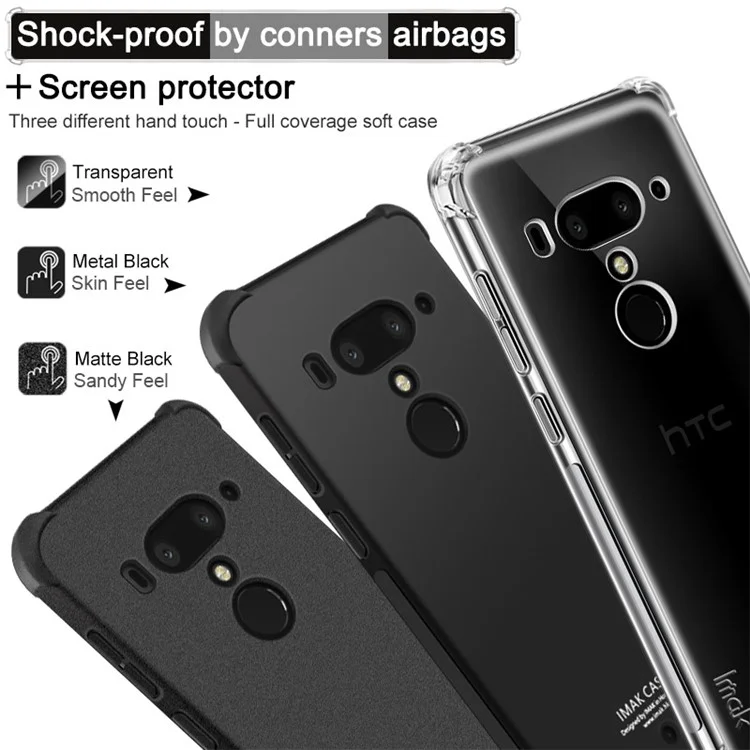 Metal Black - IMAK for HTC U12+ Skin Feel Anti-drop TPU Cover + Explosion-proof Screen Film