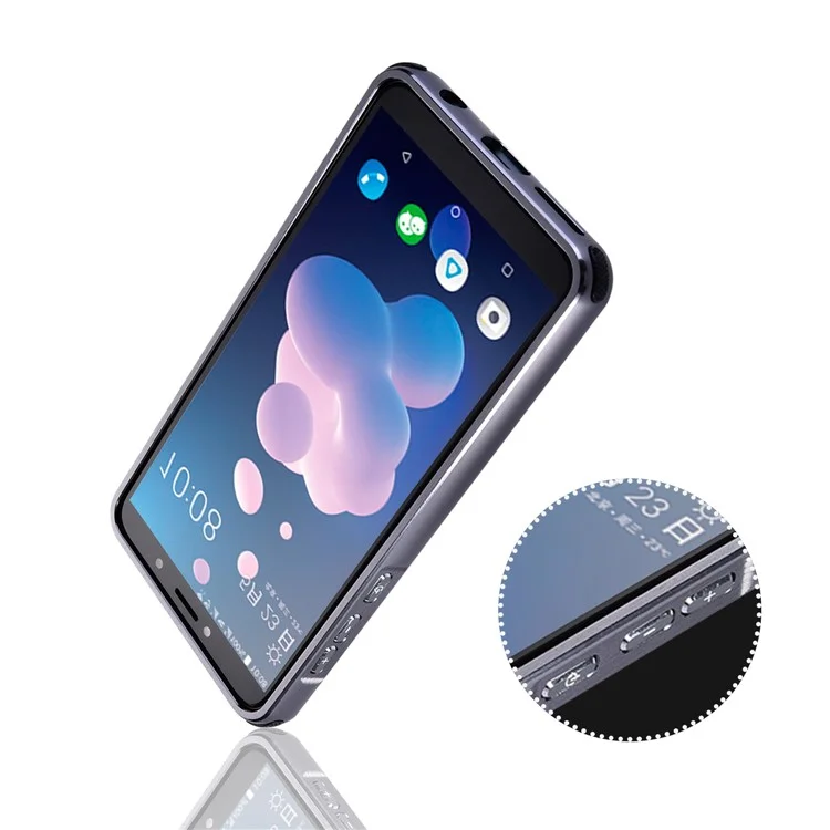Slide-on Metal Bumper + Brushed PC Back Panel Plated Hybrid Case for HTC Desire 12+ / 12 Plus - Silver