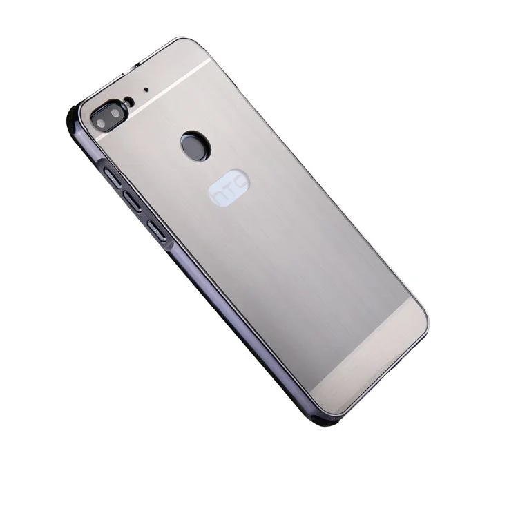 Slide-on Metal Bumper + Brushed PC Back Panel Plated Hybrid Case for HTC Desire 12+ / 12 Plus - Silver