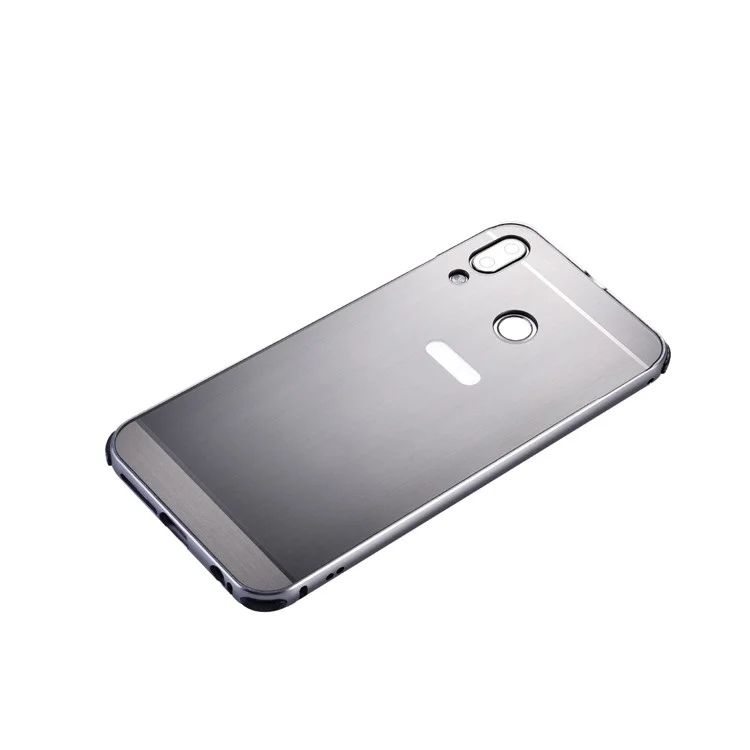 Slide-on Metal Bumper + Brushed PC Back Panel Plated Hybrid Case for HTC Desire 12+ / 12 Plus - Silver